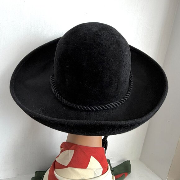 Vintage Don Anderson NY Midcentury Spanish Gaucho Cowboy Black Wide Brim Hat - Picture 6 of 10